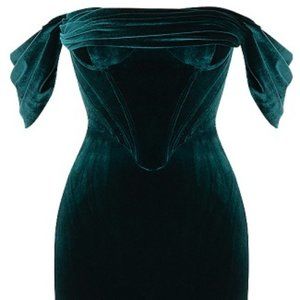 House of CB emerald green off shoulder mini dress